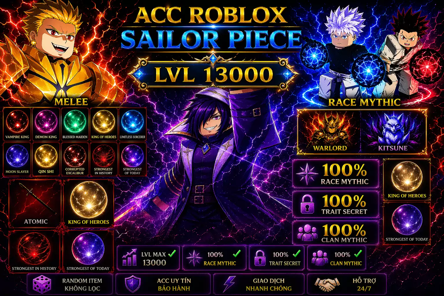 acc sailor piece vip 6~7 meele hoặc sword